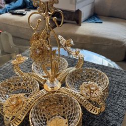 Gold colored lazy Susan serving dish 4 compartment