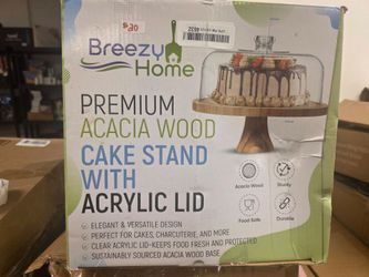Breezy Home Premium Acacia Wood Cake Stand with Acrylic Lid