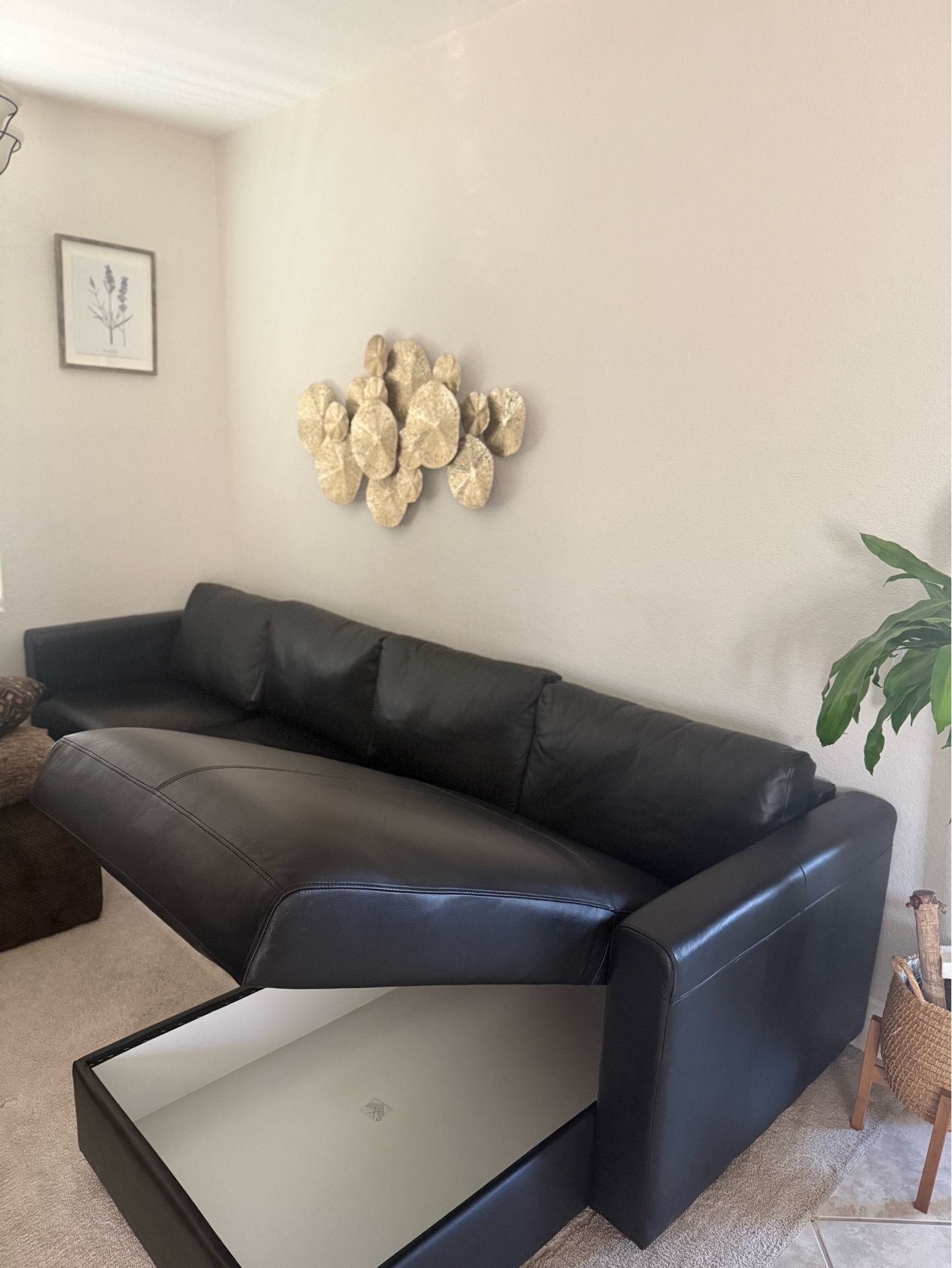 IKEA Couch modern black leather storage sofa