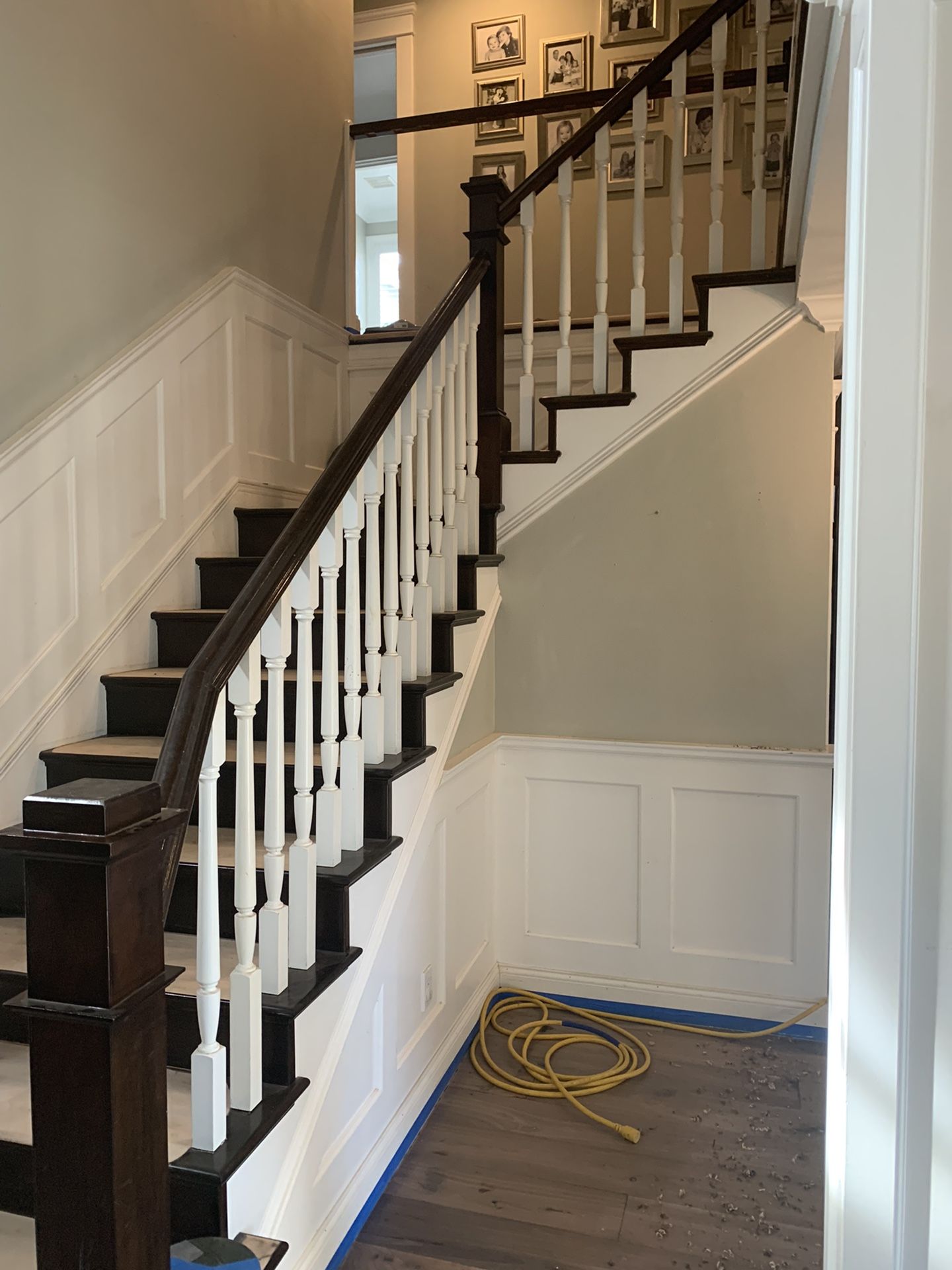 21 white Painted Stair Spindles 1.75” And dark Stained Wood 5 Handrails