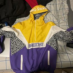 Members Only Color-black Yellow White And Purple Anorak Jacket
