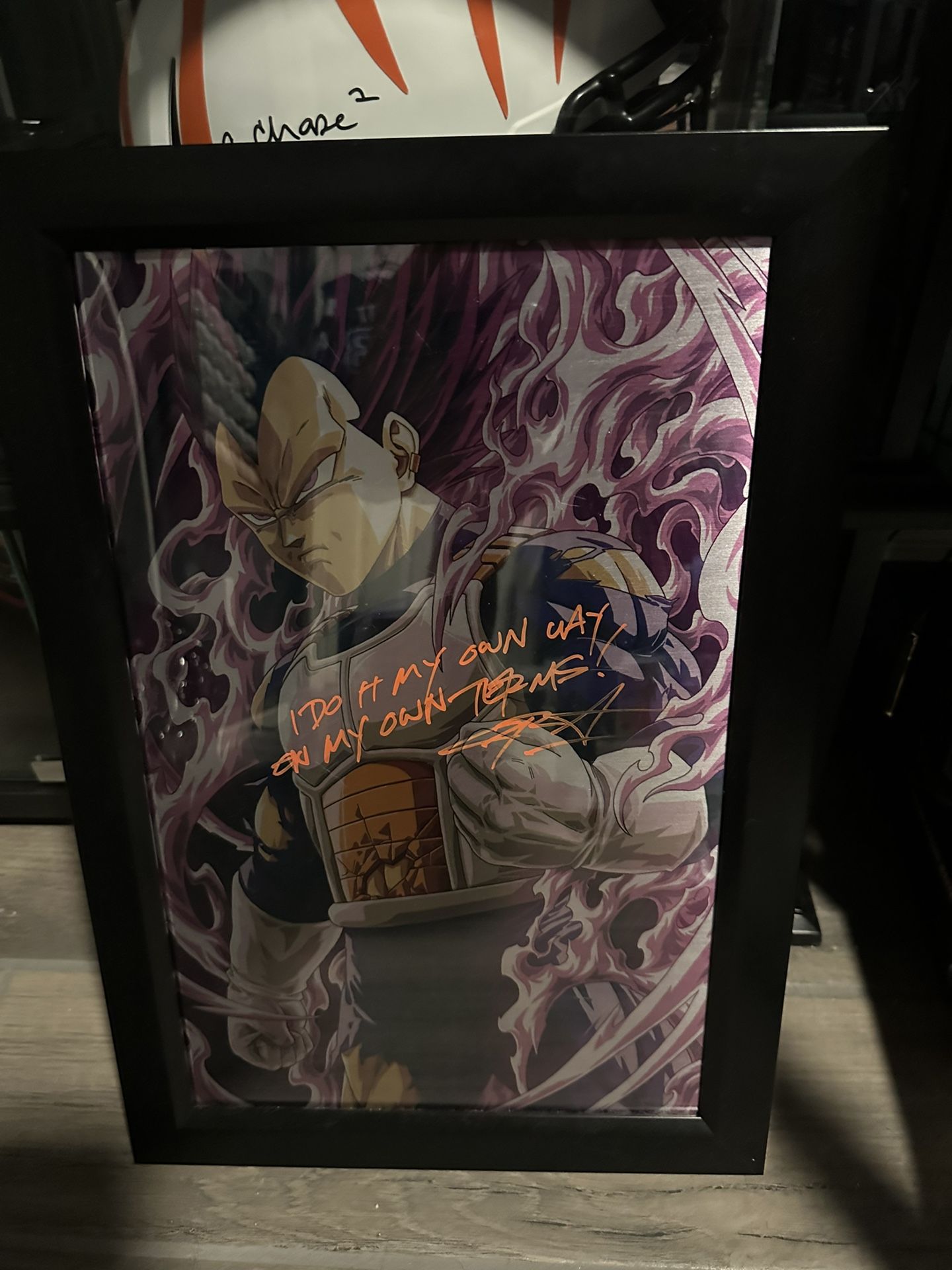 Dragon ball z (Vegeta) signed metal 12x18 print signed by Chris Sabath.