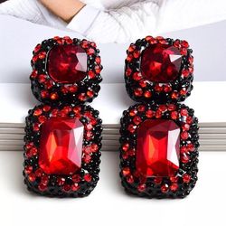 Luxury Rectangle Big Bright Pendant Crystal Rhinestone Drop Earrings.