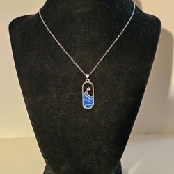 New Silver Blue Fire Opal Wave Necklace 