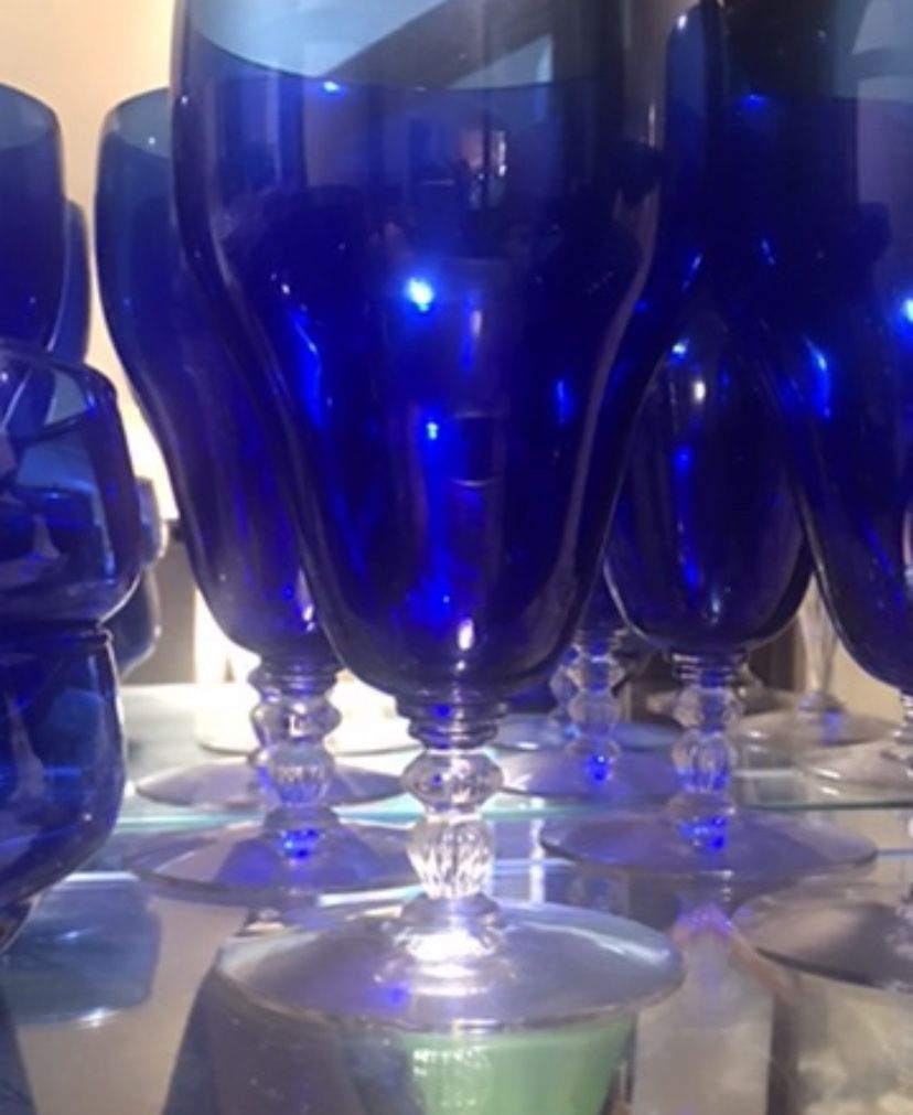 SET OF 4 STEM COBALT BLUE GLASSES