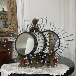 Three Beautiful Sunburst Black Metal Mirror with Clear Crystal Accent🌷$20 EACH