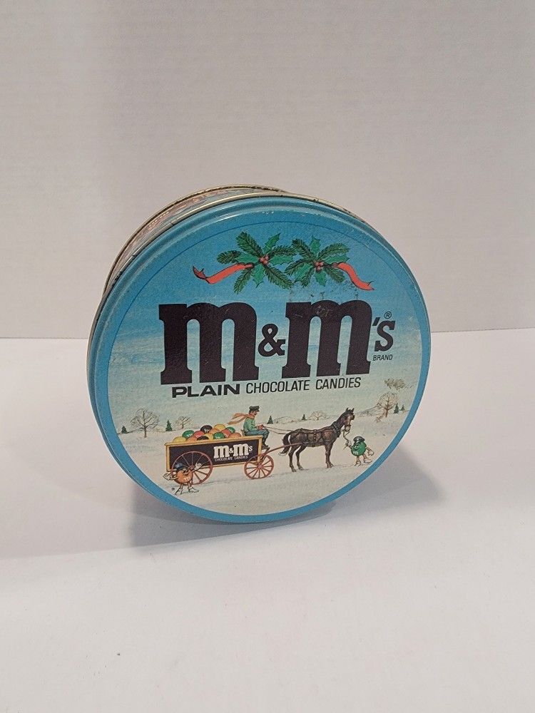 M&M's Candy Tin Winter Village Scene 5" X 2.75" Made In USA, M & M, M&M, M&Ms