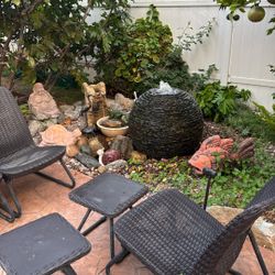 Water Features, with A Stacked Slate Sphere