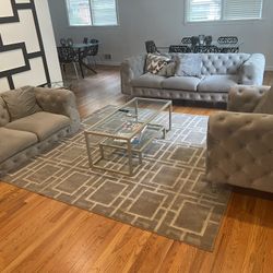 Tufted Gray 3 Piece Sofa Set