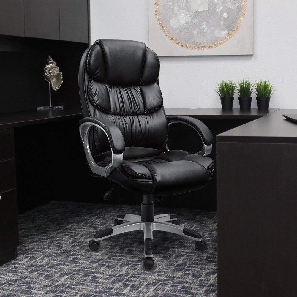 New Luxury Heavy Duty High Back Office Chair Swivel Computer Task Chair with Armrest Ergonomic Leather Padded Executive Desk Chair with Lumbar Support