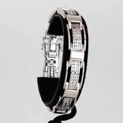 14k White Gold Men’s Heavy 5 Carat Diamond Architectural Link Bracelet