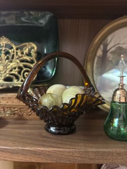 Fenton dark amber hobnail glass basket