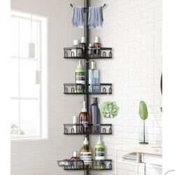 Corner Shower Caddy Tension Pole 4 Tier Adjustable Stainless Steel