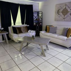 Faux Leather Sofa Couch Set, Living Room Sofa and Loveseat Set