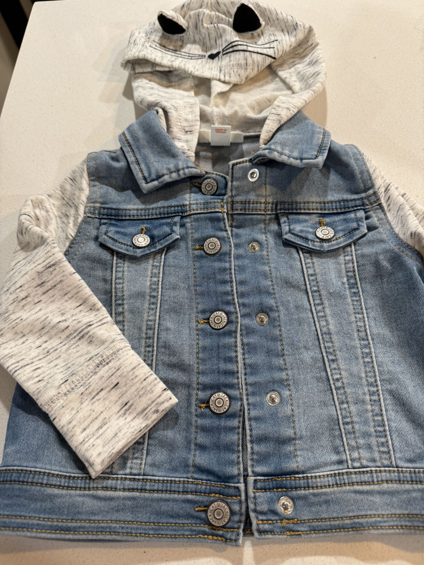 Cat & Jack Blue Denim Jacket with Cream Sleeves 2T