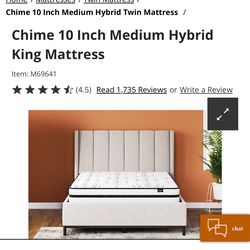Hanley 7" King Bed Frame and Chime 10 Inch Medium Hybrid King Mattress