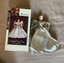 Vintage Angel Tree Top or Centerpiece , Angel with Porcelain Head and hands