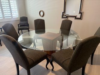 Round Glass Top Dining Table with 6 Chairs