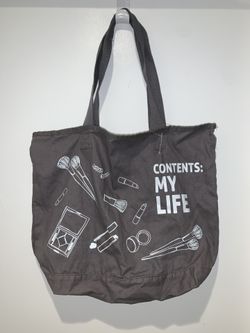 NWT BLACK “CONTENTS: MY LIFE” TOTE BAG