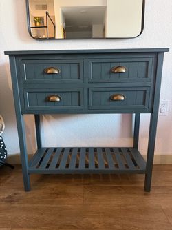 Teal Console Table with 4 Drawers