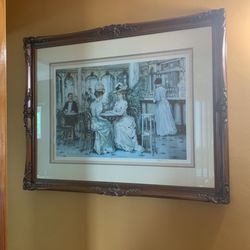 ALAN MALEY Signed "Tell Me" Framed Victorian Era Style Lithograph Art Print