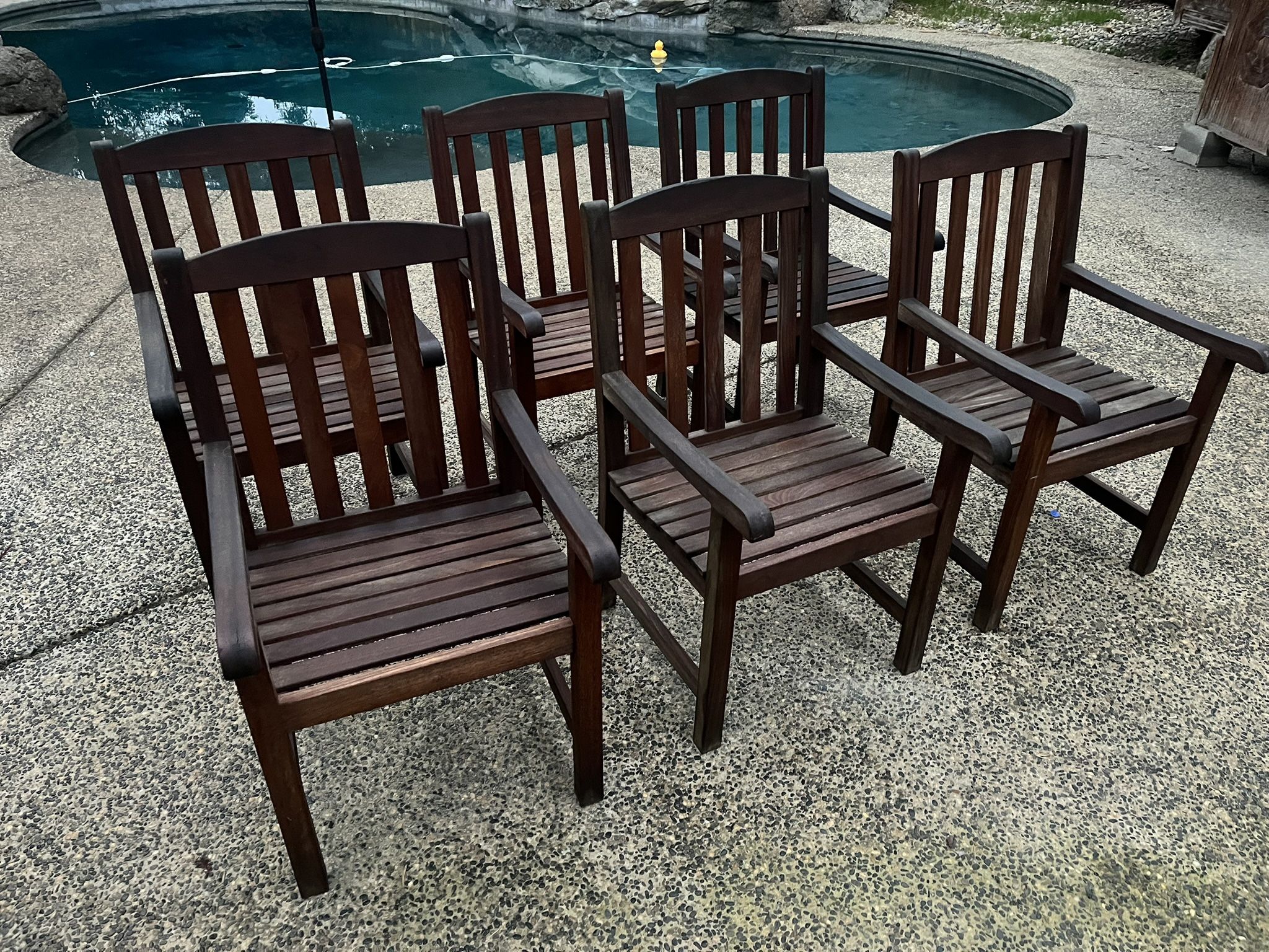 Teak Wood Patio Dining Chairs X 6 with Slatted Seat Backrest and Solid Legs If listed-available