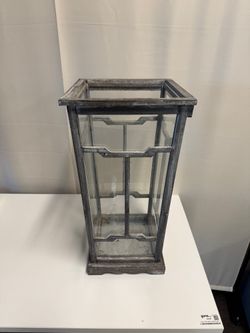 Distressed Grey Metal and Glass Display Lantern