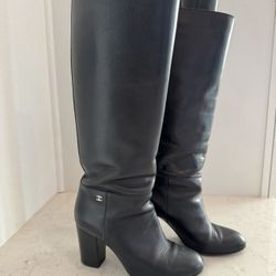 Authentic Black Leather Chanel Boots 37.5