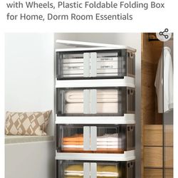 Closet Organizers and Storage 8.5 Gal, Storage Bins with Lids 4 Pack, Stackable Collapsible Storage Bins, Storage Cabinet with Wheels, Plastic Foldabl