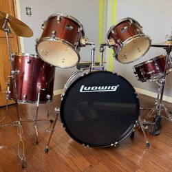 Ludwig BackBeat Complete 5-Piece Drum Set With Hardware and Cymbals - Wine Red Sparkle