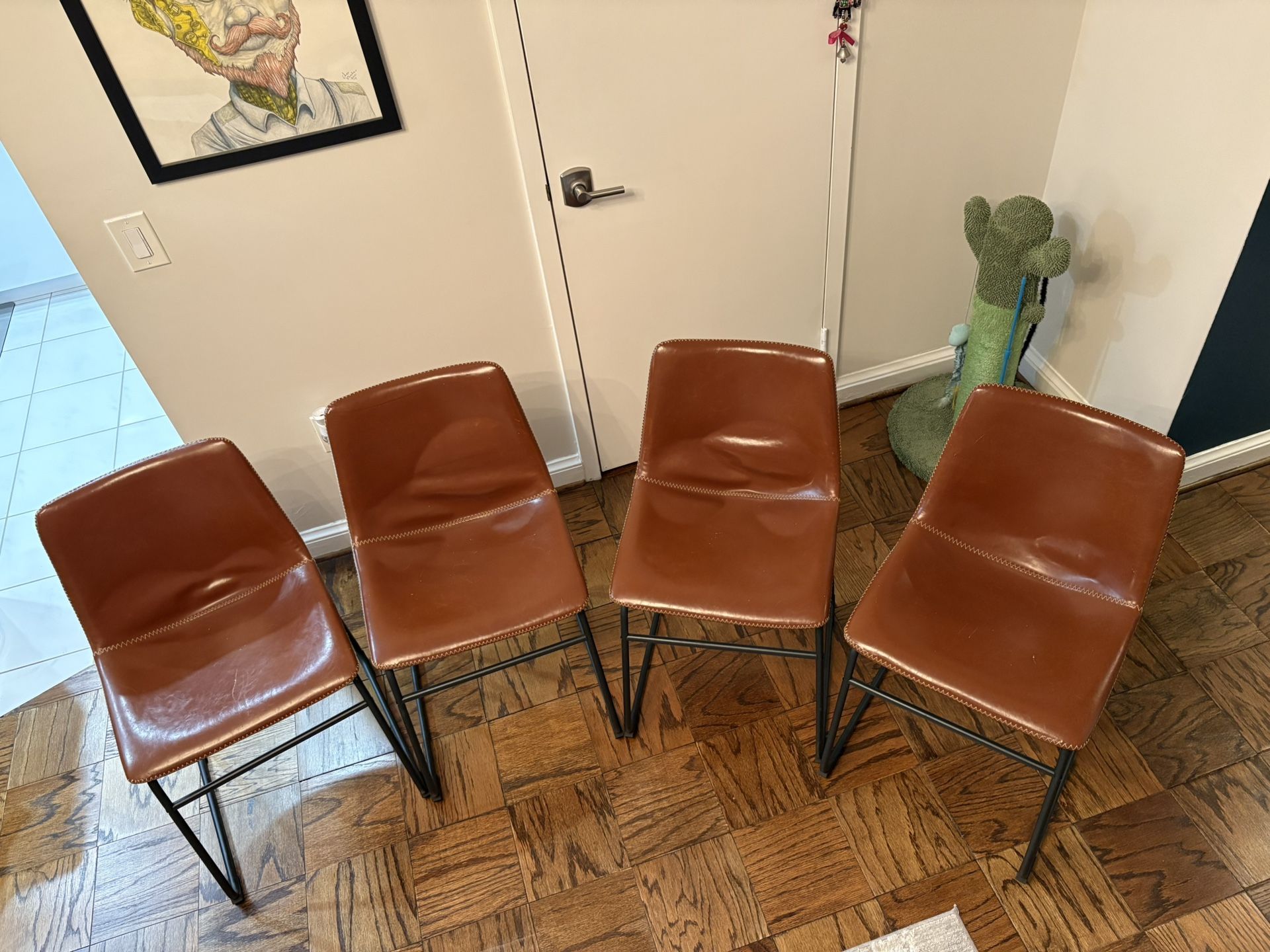  Brown Faux-Leather Dining Chairs (4)