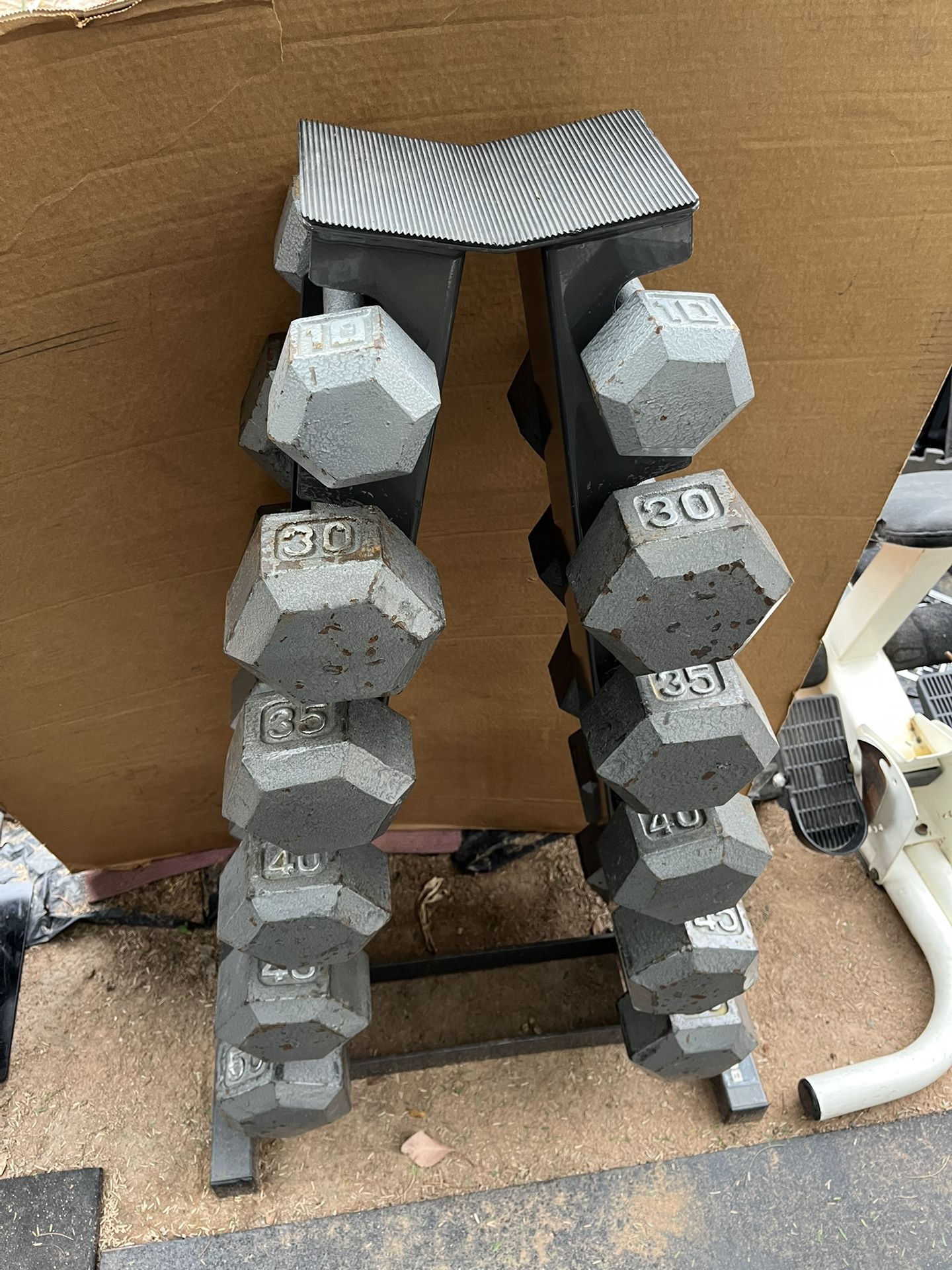 10-50lb Hex Iron Dumbbell Set With Rack 420lbs