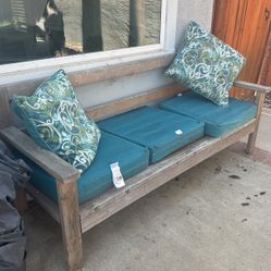 Wood Framed Couch With Pillows