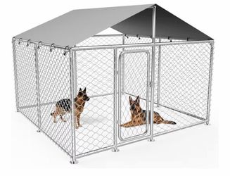 Outdoor Dog Kennel Outside,Heavy Duty Dog Enclosure with Waterproof Cover Roof and Steel Fence Security Lock for Dogs