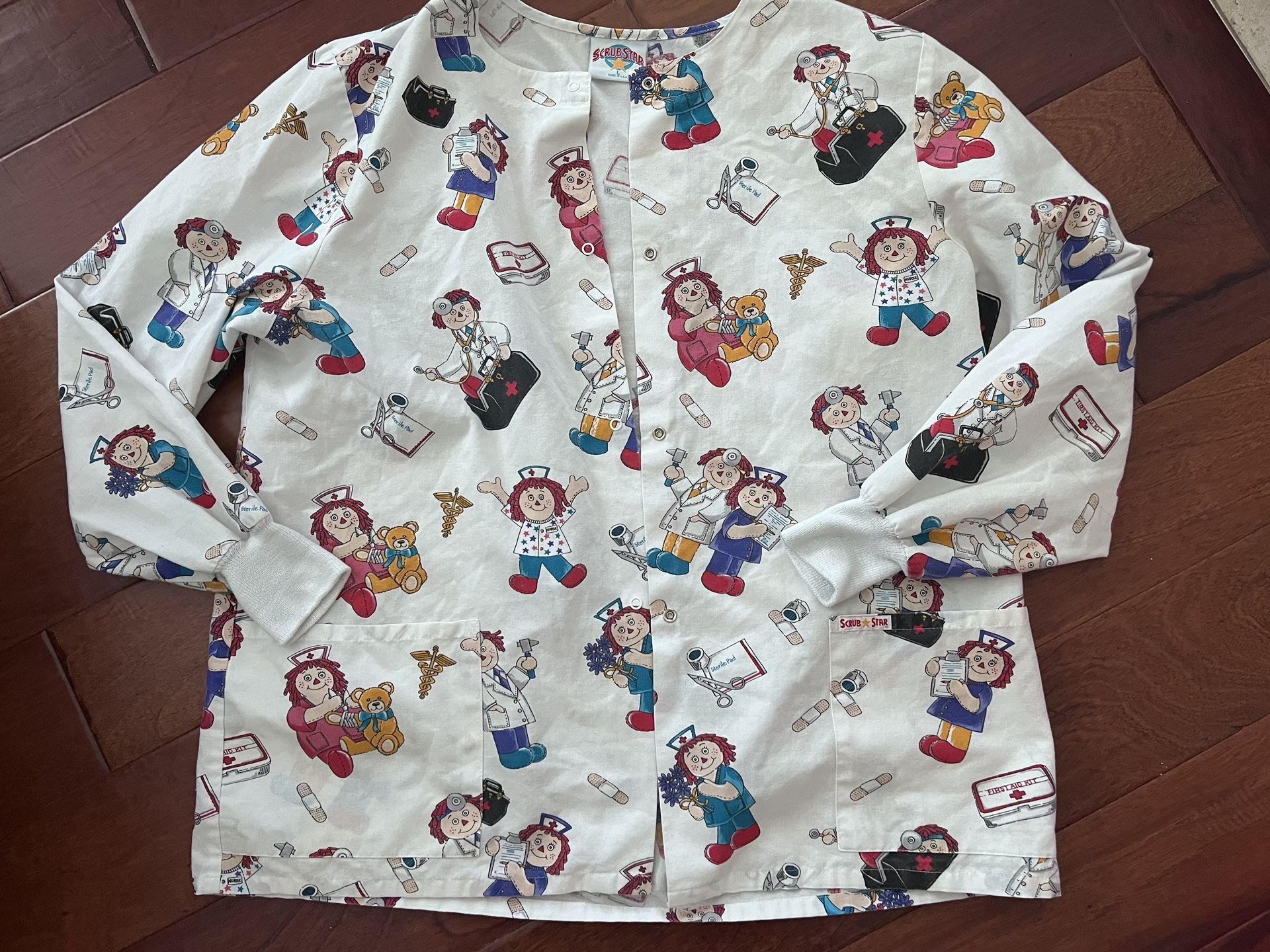 Nursing Scrub Jacket Raggedy Ann Size L