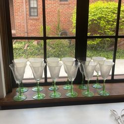 Crystal goblets - green stem, swirl glass- 12 total
