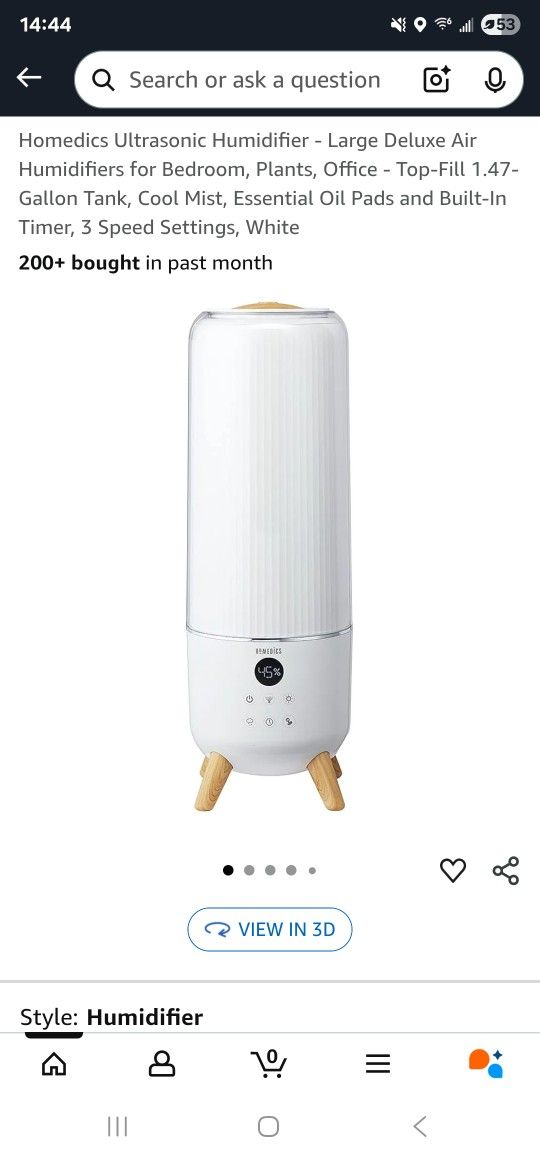 Homedics Ultrasonic Humidifier - Large Deluxe Air Humidifiers for Bedroom, Plants, Office - Top-Fill 1.47-Gallon Tank, Cool Mist, Essential Oil Pads a