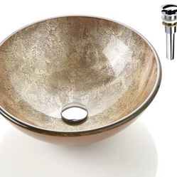 Honeysuckle Series Round Tempered Deco Glass Vessel Bathroom Sink