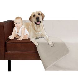 Ameritex Pet Bed Blanket Reversible 100% Waterproof Velvet Super Soft for Sofa and Bed (68x82 Inches, Cream+Beige)
