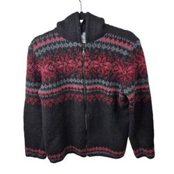 Kidka Icelandic Womens Wool Cardigan Sweater M Full Zip Long Sleeve Hooded 