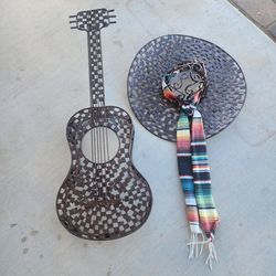 Yard Art -Iron Guitar & Sombrero