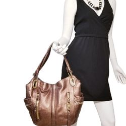 B.MAKOWSKY METALLIC  BRONZE WOMEN GOLDEN CHAIN METAL PURSE SATCHEL HOBO ** Price Is Firm*