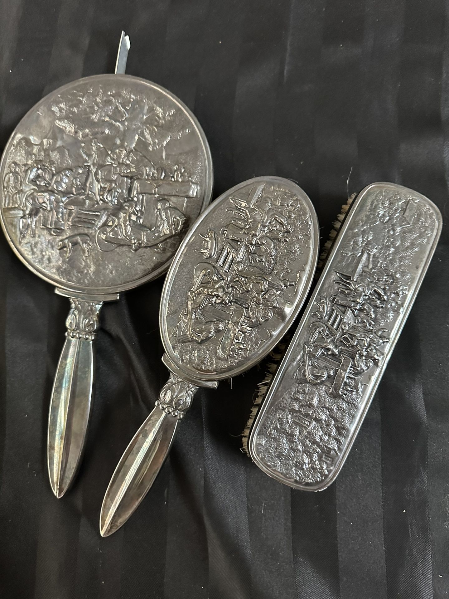 Vintage JThS Denmark Jorgen Th Steffensen Silver Plate Repousse Vanity Set FINE