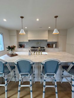 Bar stools set of four woven blue and cream set of 4