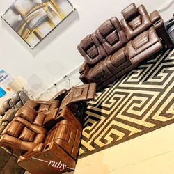 Brown Color Reclining Owners Box Spring Thyme Sofa And Loveseat Set | Living Room Furniture Set @ Fast Delivery 🚚