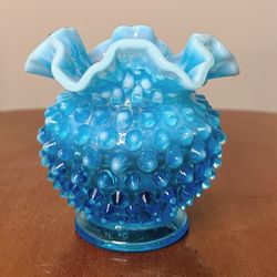 Vintage Fenton Blue Opalescent vase 