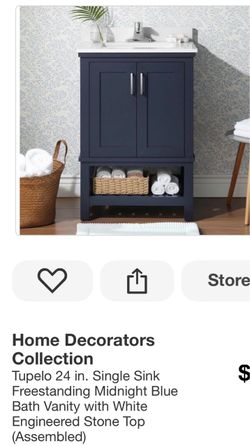 Home Decorators Collection Tupelo 24 in. Single Sink Freestanding Midnight Blue Bath Vanity with White Engineered Stone Top