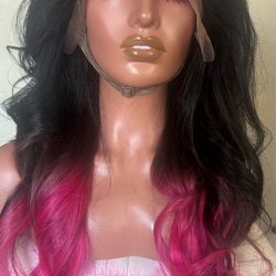 Black & Pink human hair lace wig 28”