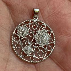 Silver CZ Flowers Filigree Women's Pendant, Sterling Silver Fine Jewelry
