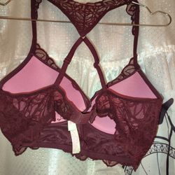 Victoria's Secret Maroon Crossback Lace Underwire Bra
